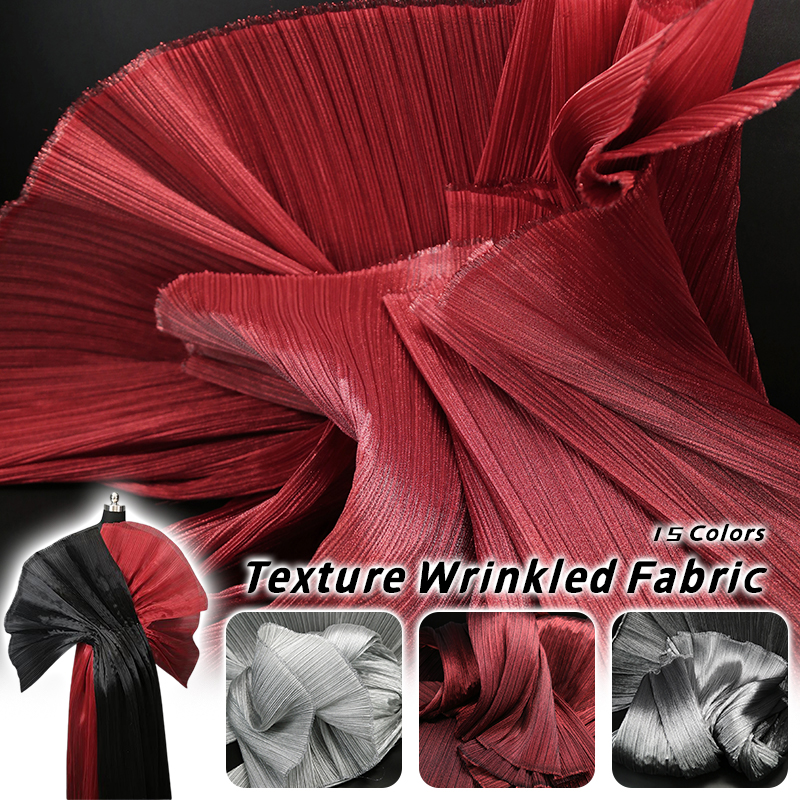 Sewing Fabric - 1m Metallic Pearlescent Textured Pleated Fabric