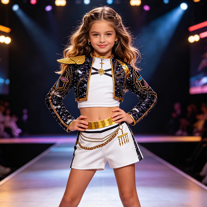 Sewing Jackets - Kids Black Gold Sequined Jacket Shorts