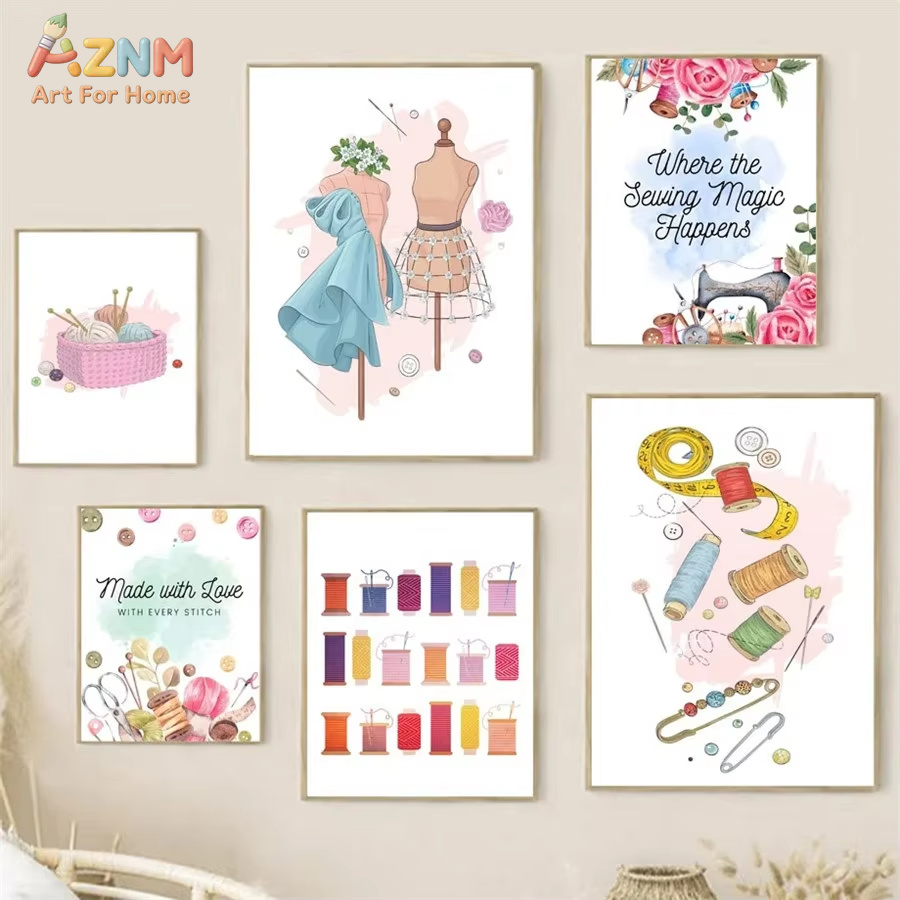 Sewing Art - Dress Machine Needle Thread Scissors Beautiful