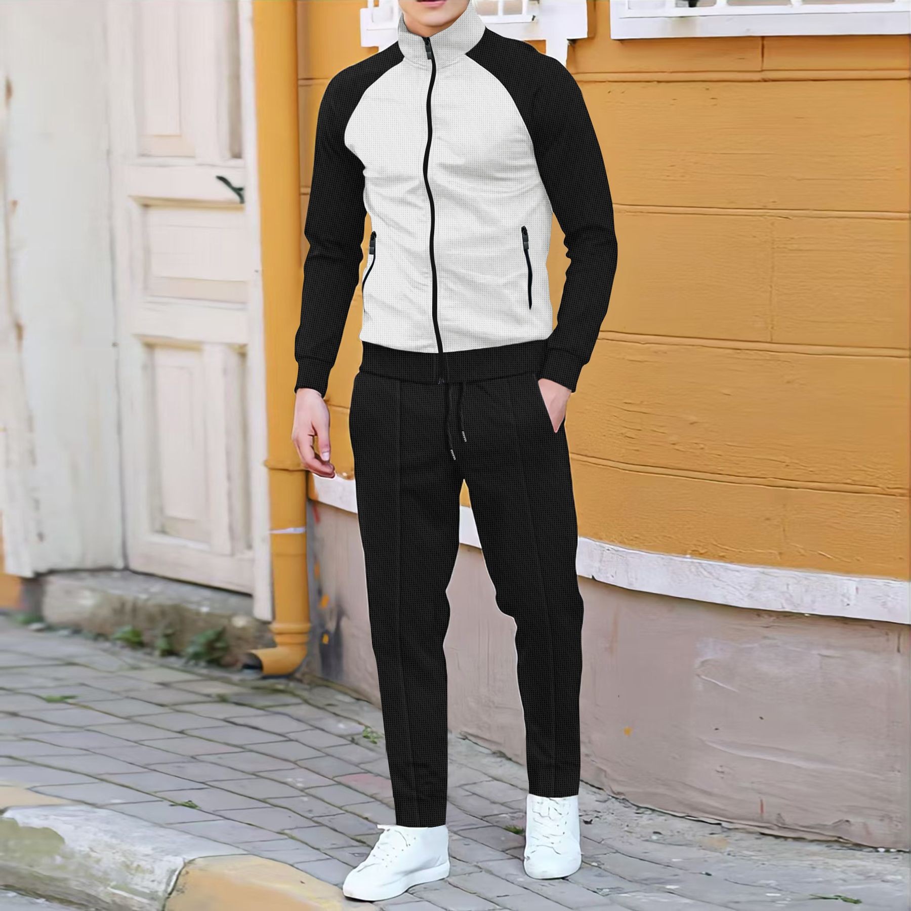 Sewing Jackets - Men Casual Waffle Knit Track Suit,